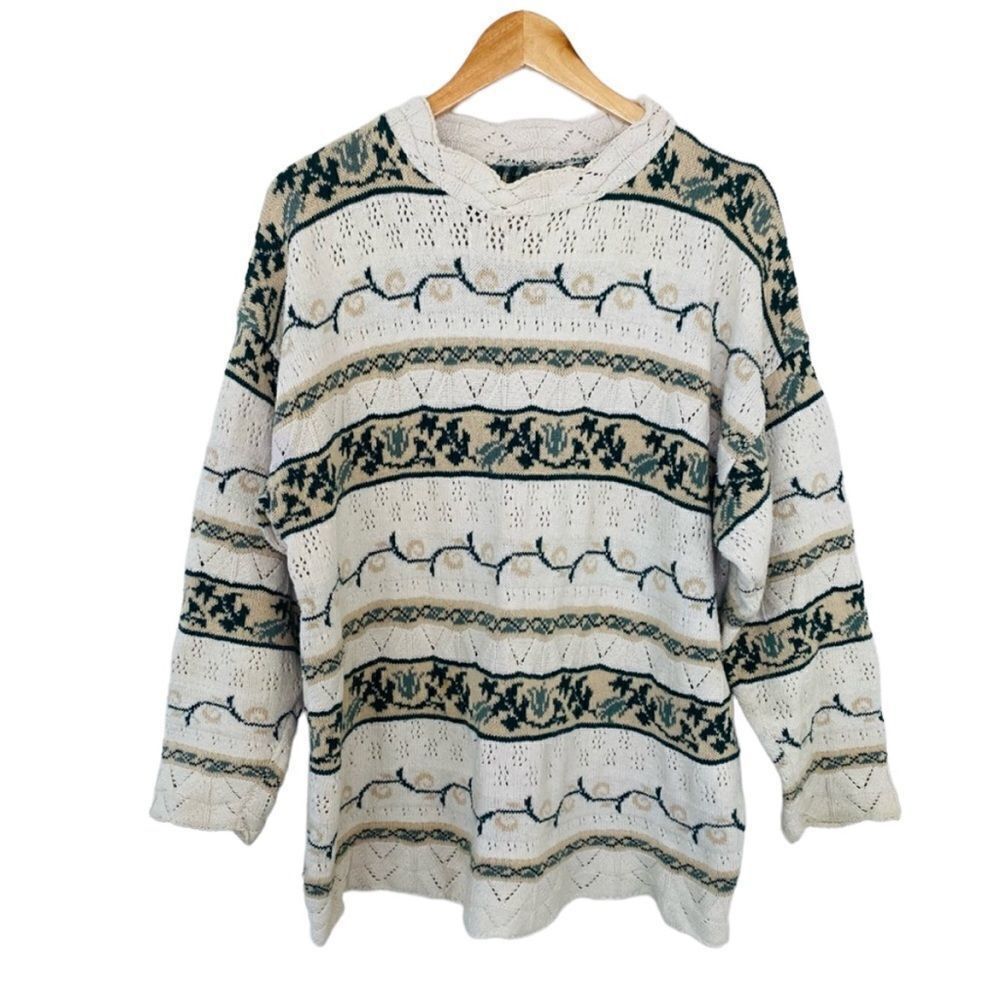 Vintage cottagecore cream green sweater oversized size medium